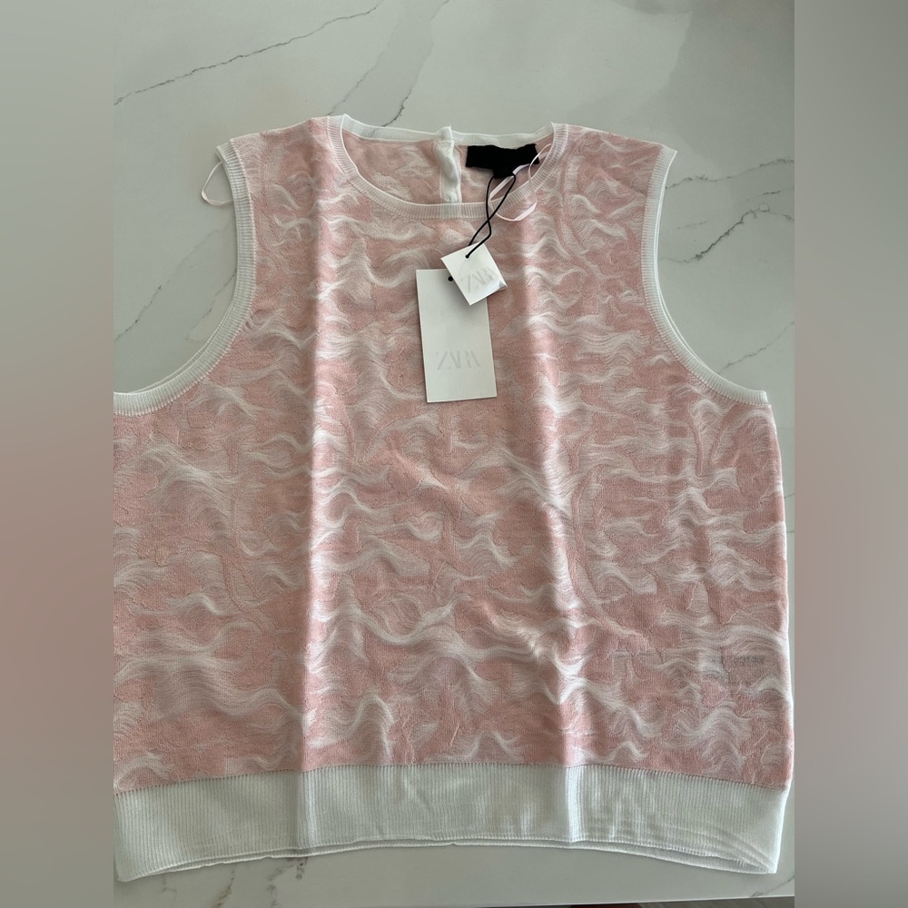 Zara Pink and White Patterned Sleeveless Top